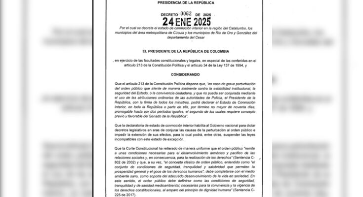 Ya se firmó el decreto que declara la Conmoción Interior por crisis en el Catatumbo Ya se firmó el decreto que declara la Conmoción Interior por crisis en el Catatumbo